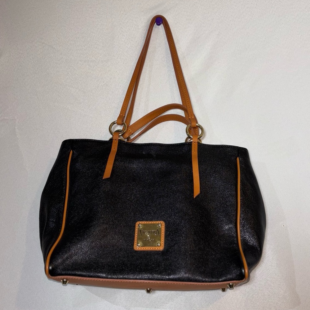 Valentina Black and Tan Leather Tote Bag
